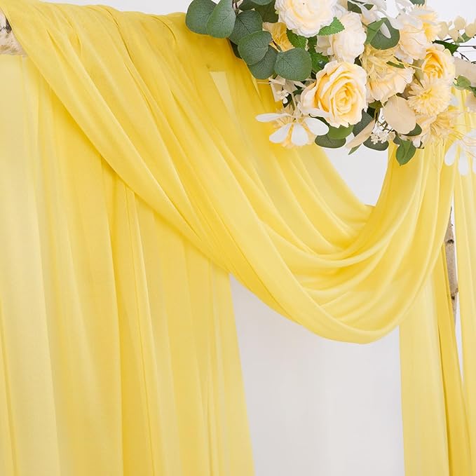 Outdoor Curtains Yellow Sheer Chiffon Arch Drapes 2 Panels 29 x 20 ft