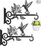 2-Pack Aesthetic Plant Hangers Outdoor – 10 Inch Metal Hanging Plant Bracket with Beautiful Hummingbird Pattern – Anti Rust Plant Hooks for Hanging Plants, Bird Feeder, Windchime, Lantern