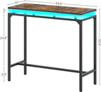 Bar Table with LED Lights, Counter Height Bar Height Table, Pub Gaming Table, Metal Frame, for Living Room, Dining Room, Pub, Rustic Brown and Black BT01DBR