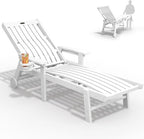 Patio Chaise Lounge Chair, Oversized Lounge Chair Outdoor with 5 Positions, HDPE, Patio Lounge Chair with Wheels & Cup Holder for Pool, Deck, Poolside,White