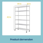 BestOffice | 6-Tier Wire Storage Shelves with Wheels | 18x48x82 | Chrome | Adjustable Racks | Heavy-Duty Metal Shelf, Holds Upto 510 lbs | No-Tool Assembly | Ideal for Home & Garage Shelving