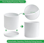 Planter Pots, Set of 2 Matte White Plastic Modern Planters with Saucers