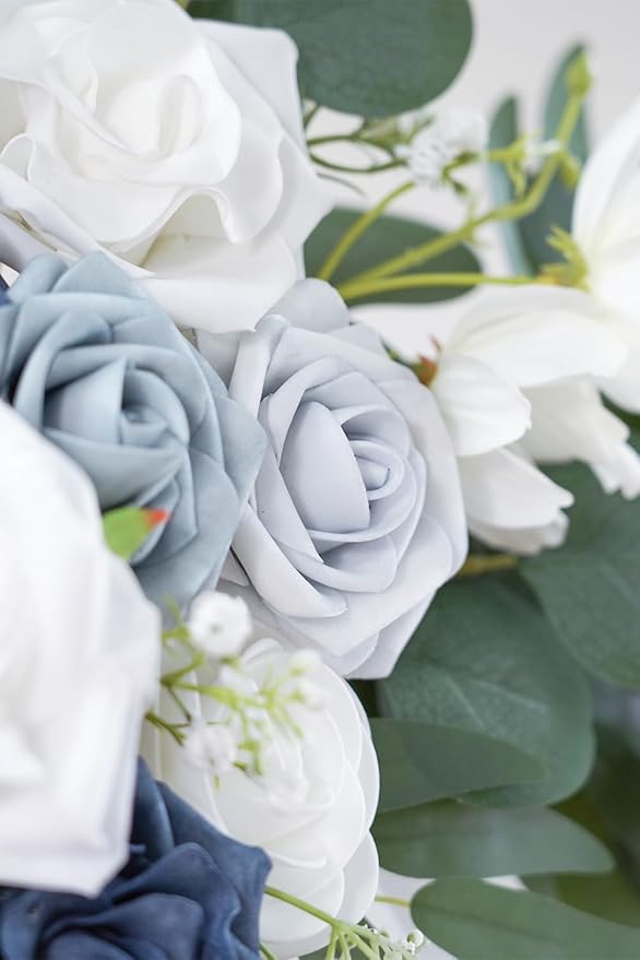 Artificial Flowers Wedding Arch Swag Kit, Dusty Blue and White, 26 Ft Drape