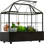 Terrarium House Shape Glass Greenhouse with Black Brass Frame and Tray