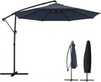 Outsunny 10 ft Offset Patio Umbrella with Cover, Round Hanging Cantilever Umbrella with 6-Position 360° Rotation, Crank Handle, Tilt, Cross Base, Heavy Duty Outdoor Umbrella for Garden