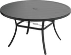 VICLLAX 53" Outdoor Round Patio Table for Lawn Garden, All Weather Metal Round Patio Dining Table with Adjustable Umbrella Hole, Patio Table for 8 Person, Black Tabletop