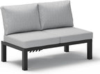 Aluminum Outdoor Patio Sofa Set, 2 Seats Modular Sectional Reclining Loveseat Sofa with Adjustable Backrest & Removable Cushions, All-Weather Conversation Sets for Garden & Yard, Gray