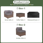 Aoxun 7 Piece Patio Furniture Set Wicker Rattan Patio Conversation Set Outdoor Sectional Sofa Set with Coffee Table and Thickened Cushions, Grey(Waterproof Cover Included)