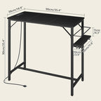 Bar Table, 35.4-Inch Counter Height Pub Table with Charging Station, Rectangular Dining Table with Wine Rack and Glass Holder, High Top Cocktail Tables, for Kitchen, Black（Only Table）