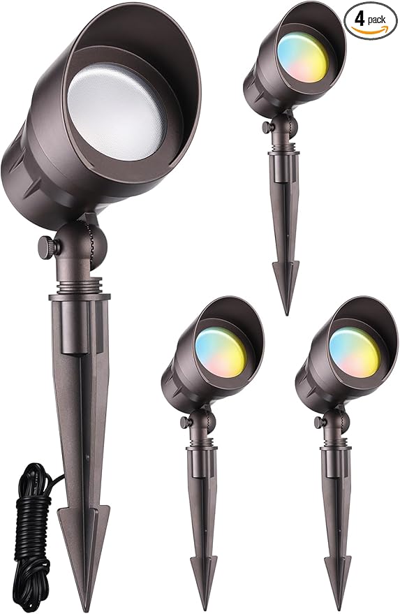LEONLITE 5CCT Low Voltage LED Landscape Spotlight, Update 1800K2700K3000K4000K5000K Selectable, 5W 12V Pathway Lights Outdoor, CRI90, Aluminum Spot Lights for Garden, ETL, IP65 Waterproof, Pack of 4