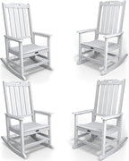 Oversized Rocking Chair Set of 4, Outdoor Rocking Chair for Adults, All Weather Resistant Porch Rocker for Lawn Garden, White