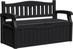Greesum 80 Gallon Outdoor Storage Bench, Resin Patio Furniture with Armrest,Waterproof and UV-Resistant, Perfect to Garden, Poolside and Lawn, Black