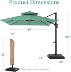 Best Choice Products 10x10ft Cantilever Patio Umbrella w/Base Included, Solar LED Lights 360 Rotation Large Offset Hanging Outdoor Shade for Deck Pool Backyard w/Stand – Seaglass