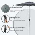 Abba Patio 7.5FT Lyon Outdoor Patio Umbrella Outdoor Table Umbrella with Push Button Tilt and Crank Market Umbrella 6 Sturdy Ribs UV Protection Waterproof for Garden Deck Backyard Pool Grey