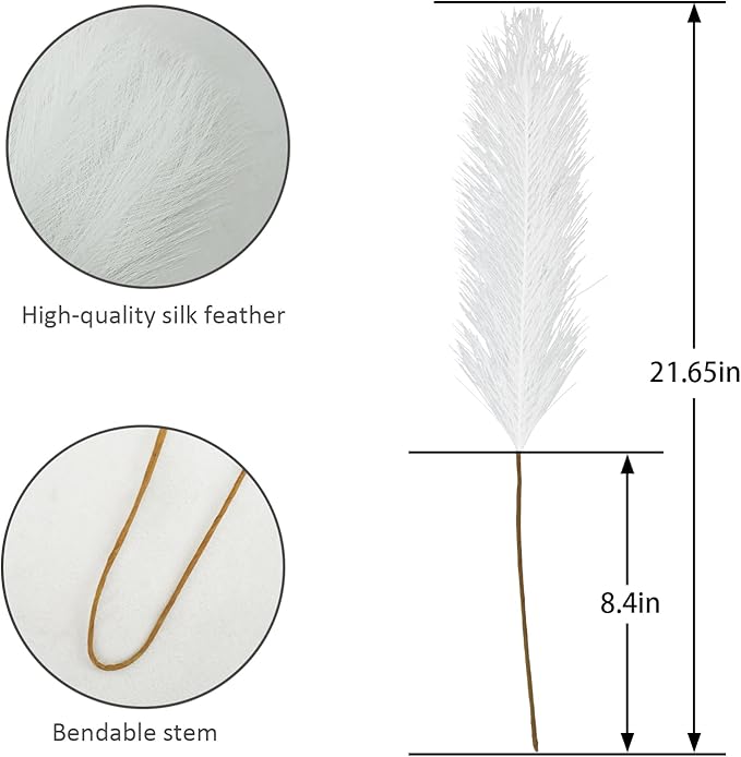 Artificial Pampas Grass Stems, 50 Pack, 21.6 Inch White Silk Plumes