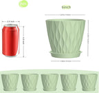 6 Inch Plant Pots, 6 Pack Indoor Flower Pots, Planters with Drainage Holes and Trays for Orchids, Violets, Succulents, Herbs, and Other Plants,Green