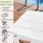 Y&M Outdoor Side Table, HIPS Adirondack Small Double Layer Table, Waterproof Square Outside Table, Balcony Modern End Tables for Patio, Pool, Beach, Porch, Deck, Indoor or Outdoor Use, White