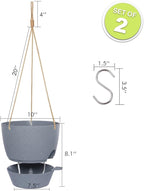 10 Inch Self Watering Hanging Pots, 2 Pack Hanging Planters with 40oZ Deep Reservior for Indoor Outdoor Plants Flowers, Grey