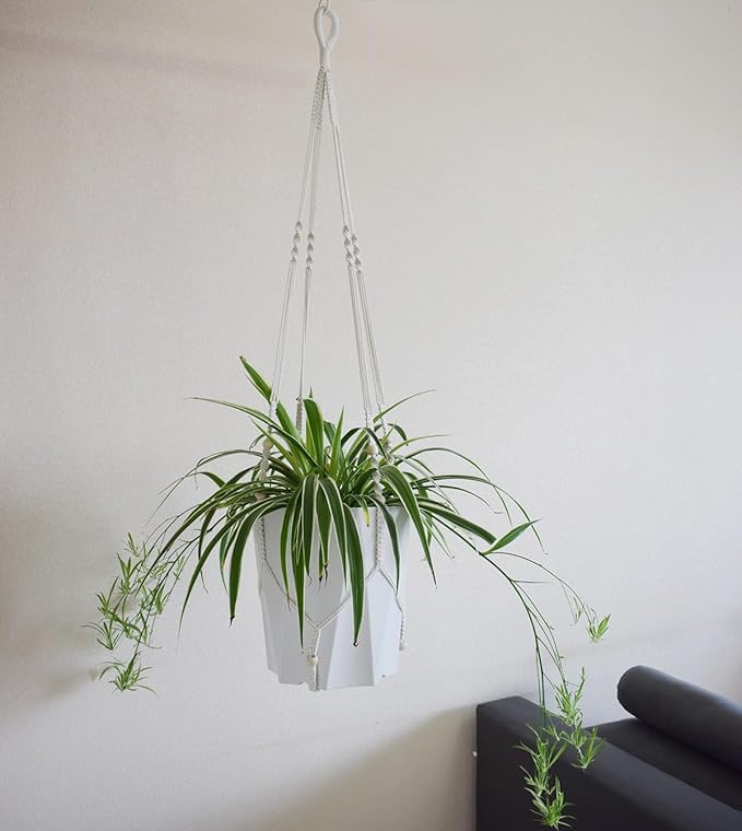 Macrame Plant Hanger Extra Long (52") Indoor Plant Holder with Beads, no Tassel- Long Plant Hanger for Tall Ceiling- Hanging Plant Holder for 6”-14”Pots -(1 Pack)