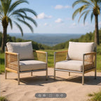 ZANDOR Aluminum Outdoor Patio Furniture 2 Pcs Armchair, All-Weather Metal Modern Outside Furniture with Washable Thick Cushion, HDPE Woven Rope Rattan Bistro Sofa Chair, Garden/Backyard/Porch, Silver