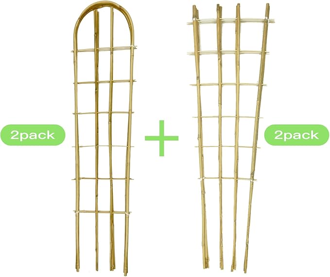Natural Bamboo Trellis, 4Feet,Fan-Shaped+U-Shape,4Pack,Plant Support Trellis for Outdoor and Indoor Potted Climbing Plants,Vegetables, Cucumber, Tomato, Hoya,