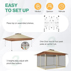 C0BIZI Gazebo 10x15 Pop up Canopy,Gazebos on Clearance-Canopy Tent with Mosquito Netting for Lawn,Garden,Backyard & Patio-Outdoor Tent-Water Resistant and UPF50+ (Khaki)