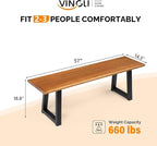 VINGLI Outdoor Bench with Metal Legs Rustic, Wood Dining Bench Indoor Outdoor Porch Bench for Yard Garden Dining (57in)
