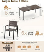 Outdoor Dining Set for 6, Aluminum Patio HDPS Outdooor Table and Chairs Set with Umbrella Hole, All Weather Patio Furniture Set, 7 Peice Patio Dining Table Set (Charcoal)