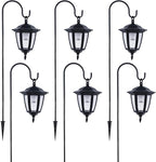 Dynaming 6 Pack Solar Hanging Lights Outdoor, Solar Powered Garden Decorative Lanterns with 6 x 38 Inch Shepherd Hooks, Waterproof Landscape Lighting for Lawn Patio Yard Pathway Driveway, Warm White