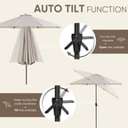 Tempera Patio Market Outdoor Table Umbrella with Auto Tilt and Crank, Large Sun Umbrella with Sturdy Pole & Fade Resistant Canopy, Easy to Set