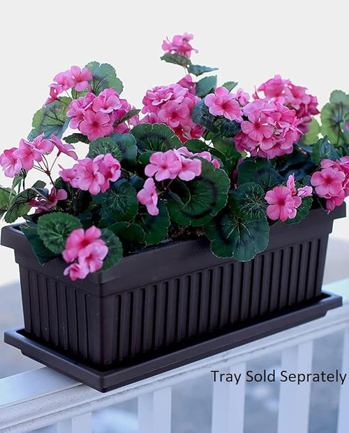 23.5 Inch Terra Roma Rectangular Window Planter Box - Lightweight Plastic Indoor Outdoor Plant Pot with Drainage for Windowsill, Herbs, Flowers, Black