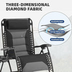 Zero Gravity Chair Set of 2 Oversized Padded Recliner with Adjustable Headrest & Cup Holder - 600D Oxford Folding Lounge Chair for Outdoor Camping, Patio, Poolside (Black & Gray)
