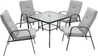 Tangkula 35" Patio Dining Table for 4, Square Outdoor Dining Table with Tempered Glass Tabletop, 1.65" Umbrella Hole & Metal Frame, 4-Person Outside Dining Table for Backyard, Lawn, Deck & Poolside