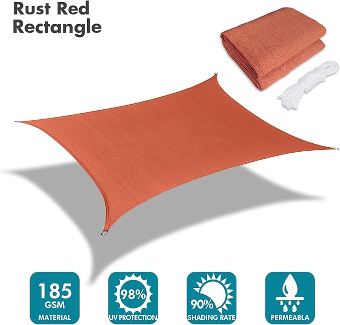 KANAGAWA 12'X24' Rust Red Custom Size Sun Shade Sail Rectangle UV Block Canopy Cover for Patio Backyard Lawn Garden Outdoor (Customized Available)