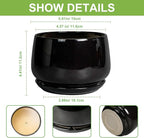 G EPGardening 6 Inch Planter - Ceramic Pot for Plants, Ceramic Planter with Drainage and Saucer, Round Flower Pot Indoor Outdoor, Modern Room Decor, Home Gifts, Black