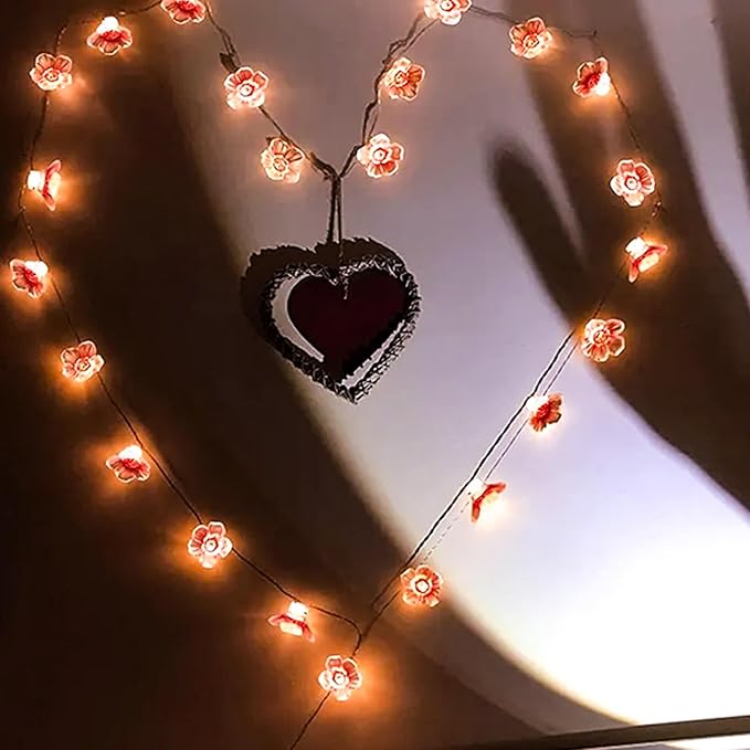 Indoor String Lights: 13 Ft Pink Cherry Blossom Fairy Lights with 40 LEDs