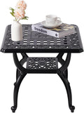 21" Cast Aluminum Outdoor Side Table,Small Patio Table,Outdoor Coffee Tables for Patio,Garden,Balcony, for All Weather (Black, Square)