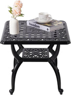 21" Cast Aluminum Outdoor Side Table,Small Patio Table,Outdoor Coffee Tables for Patio,Garden,Balcony, for All Weather (Black, Square)