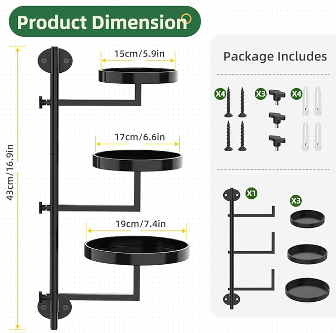 Window Plant Shelves Plant Shelf Indoor Metal Plant Stand Rotating Window Shelf for Plants 3 Tier Plant Stand Wall Plant Holder Wall Planters for Indoor Plants, Outdoor Plant Stands for Patio, Black
