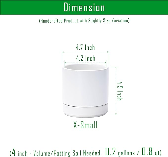Planters: Set of 4 White Round Ceramic Pots with Saucers