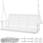 VEVOR Wooden Porch Swing 5.5FT with 2 Side Cup Holders, Heavy Duty 880lbs Patio Swing, Outdoor Swing Hanging Chair, Bench Swing with Adjustable Chains for Front Porch, Yard, Balcony, Garden, White