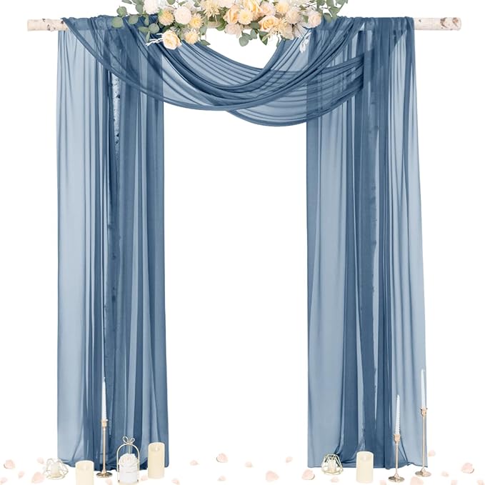 Outdoor Curtain Chiffon Arch Drape, Dusty Blue Sheer, 29 x 236 In