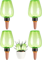 4 Pcs Plant Watering Globes Self Watering Planter Insert Plants Top Fill Water Device Plastic Water Bulbs Slow Release Terracotta for Plants, Green
