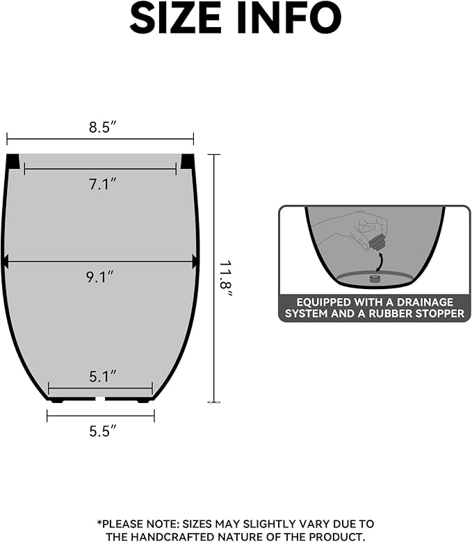 Kante 11.8 Inch Tall Concrete Planter, Large Indoor Outdoor Plant Pot with Drainage, Smooth Charcoal Finish with Painted Interior, Ideal for Porch, Home, Garden, Patio