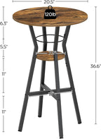Bar Table, 2-Tier Round High Top Table, Pub Table, Home Bar Counter Height Tables, Bistro Tables, for Kitchen, Living Room, Meeting Room, Pub, Rustic Brown and Black BT03BR