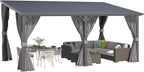AECOJOY 16'x10' Outdoor Hardtop Gazebo Pergola with Curtains and Netting for Patio, 10x16 Large Steel Heavy Duty Lean to Wall-Mounted Pergolas and Grill Gazebos Clearance, Metal Roof Awnings for Decks