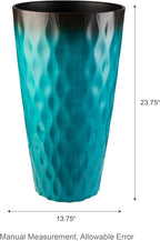 Glitzhome 23.75" H Oversized Tall Planter, Set of 2 Wavy Texture Turquoise Large Planters for Outdoor Plants, with Drainage Hole, Plastic Large Flower Pots for Porch,Garden, Patio or Indoor Use