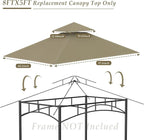 Grill Gazebo Replacement Top, 5 * 8 Outdoor BBQ Top Cover, Double Layer BBQ Gazebo Top Canopy for Model #L-GG001PST-F (Khaki)