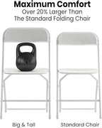 Flash Furniture Hercules Series Big & Tall Stackable Plastic Folding Chairs, Extra Wide Commercial Event Seats, Set of 4, White