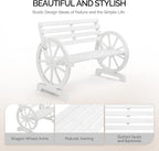 VINGLI Rustic Wooden Wheel Bench Outdoor Bench, Patio Bench Wagon Slatted Seat, Garden Benches for Outdoors 350lbs High Capacity, Weather Resistance (White, 41in)